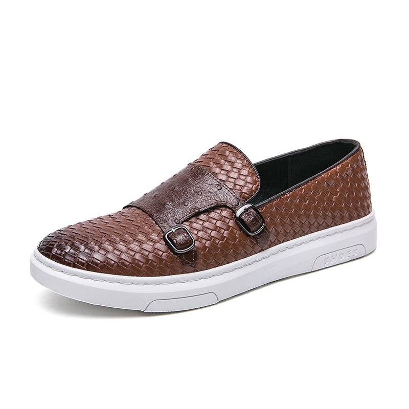 Casual Leather Slip-On Shoes with Single Strap Design