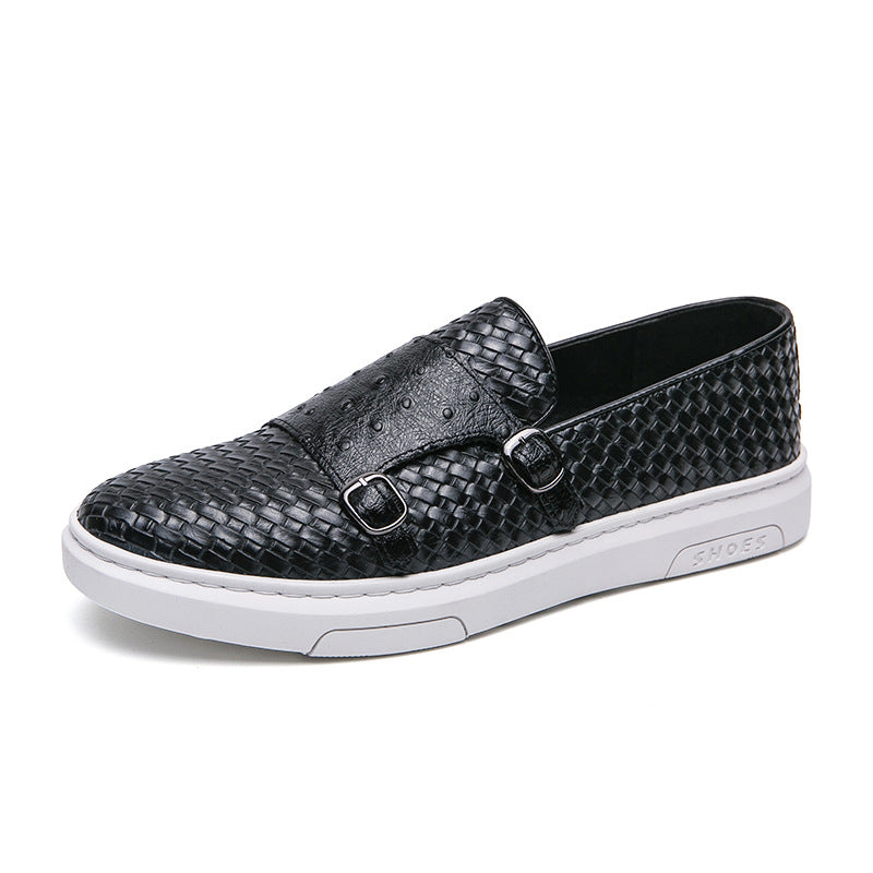 Casual Leather Slip-On Shoes with Single Strap Design Black 38