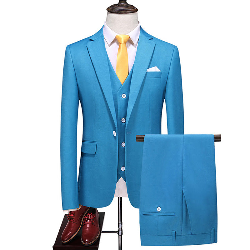 Elegant Men's Formal Three-piece Dinner Party Wedding Korean Slim Fit Solid Color Suit Set Highland M