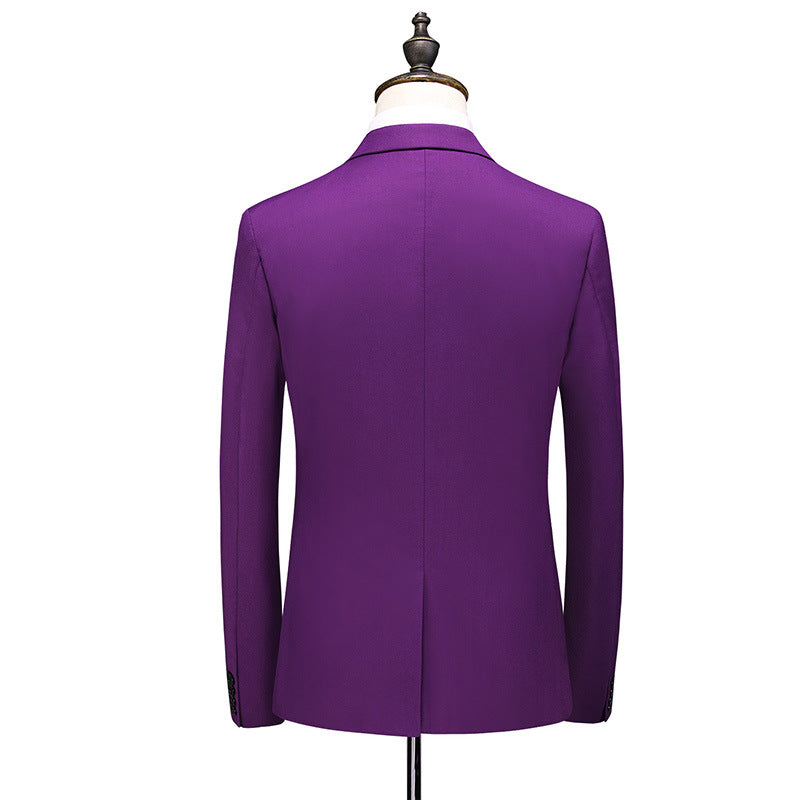 Elegant Men's Formal Three-piece Dinner Party Wedding Korean Slim Fit Solid Color Suit Set