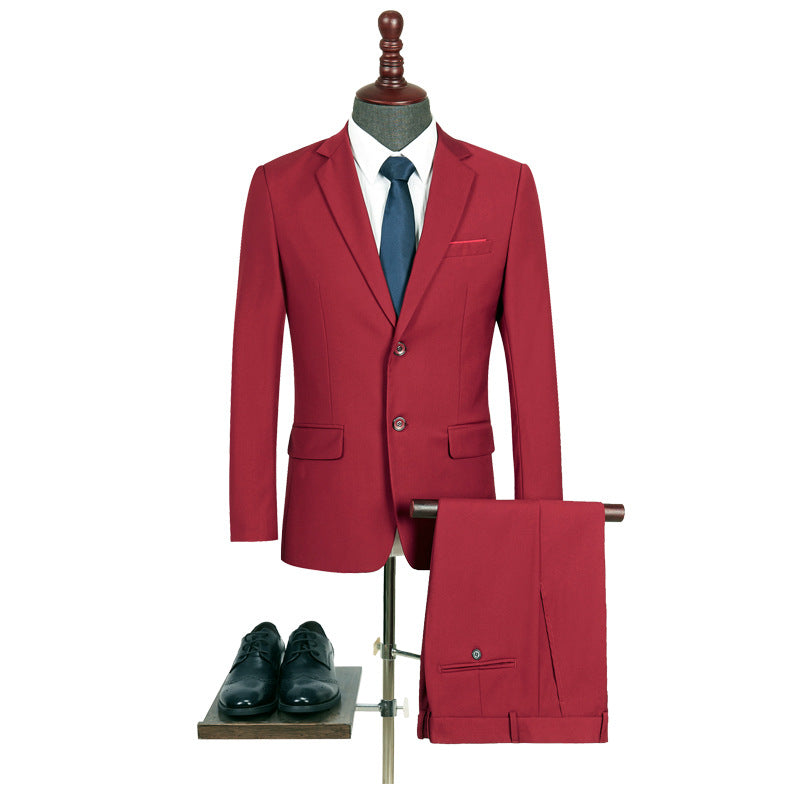 Men's Stylish Office Two-Piece Outfit Large Size Professional Attire for Men Red L