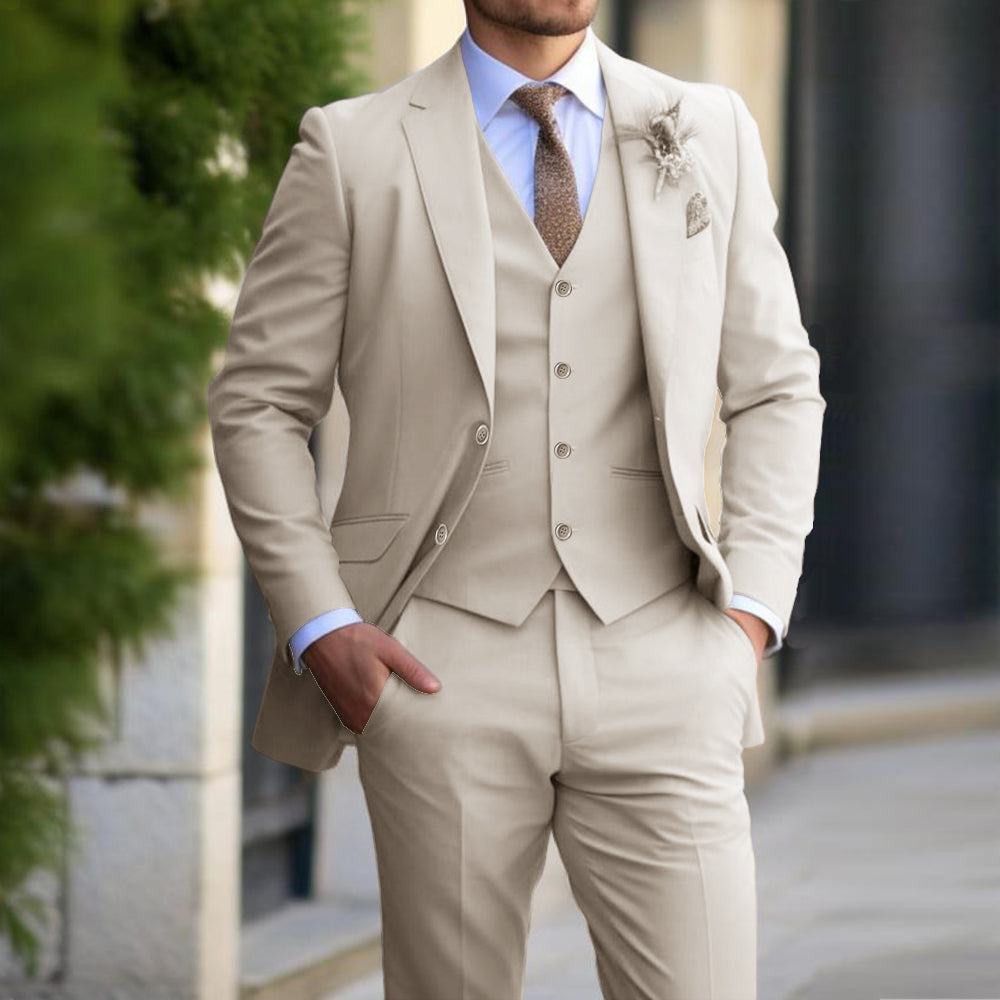 Stylish Men's Relaxed Formal Attire Beige XL