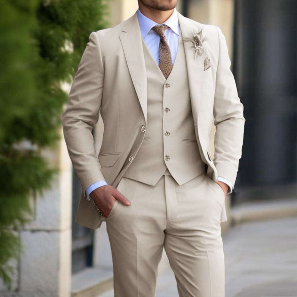 Stylish Men's Relaxed Formal Attire Beige 6XL