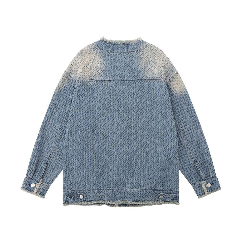 Distressed Frayed Edge Feline Whisker Jean Jacket