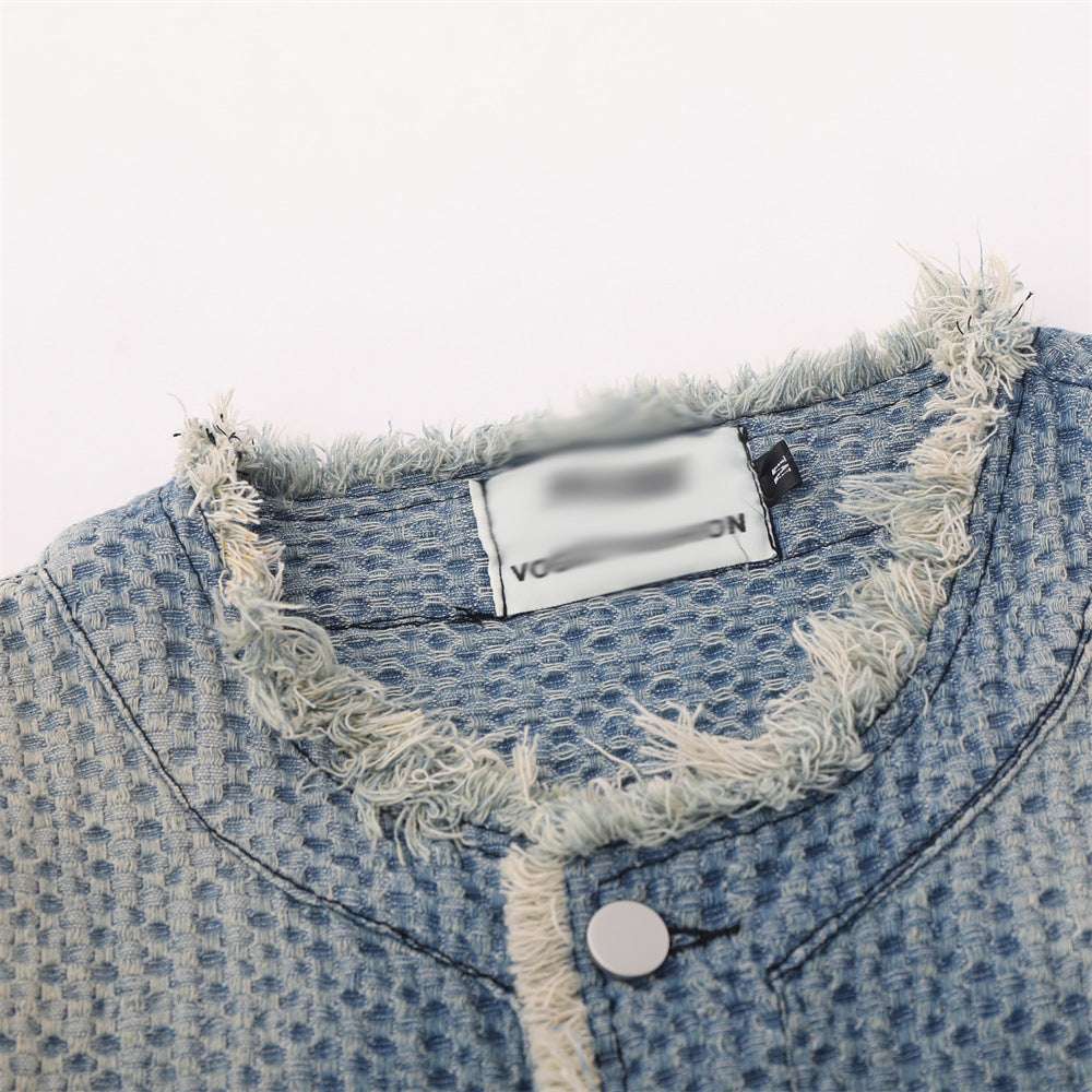 Distressed Frayed Edge Feline Whisker Jean Jacket