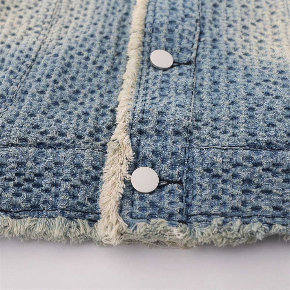 Distressed Frayed Edge Feline Whisker Jean Jacket
