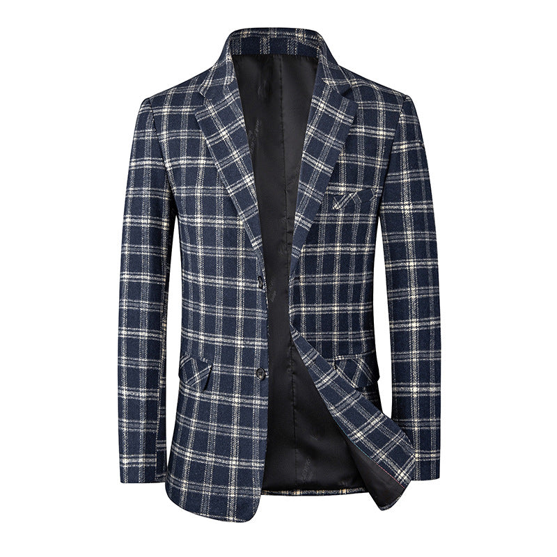 Men's Single-breasted Two-button Slim-fit Blazer Coat Navy Blue 5XL