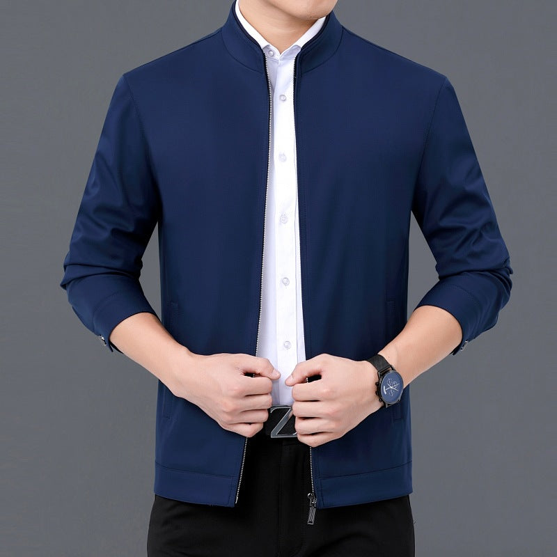 Gentleman's Smart Casual Coat Apparel For Mature Fathers 2086 Light Blue Stand Collar 195