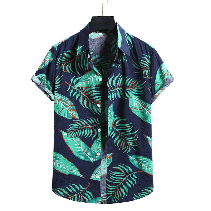 Fresh Seasonal Men's Short Sleeve Floral Print Tropical Shirt Navy Blue L