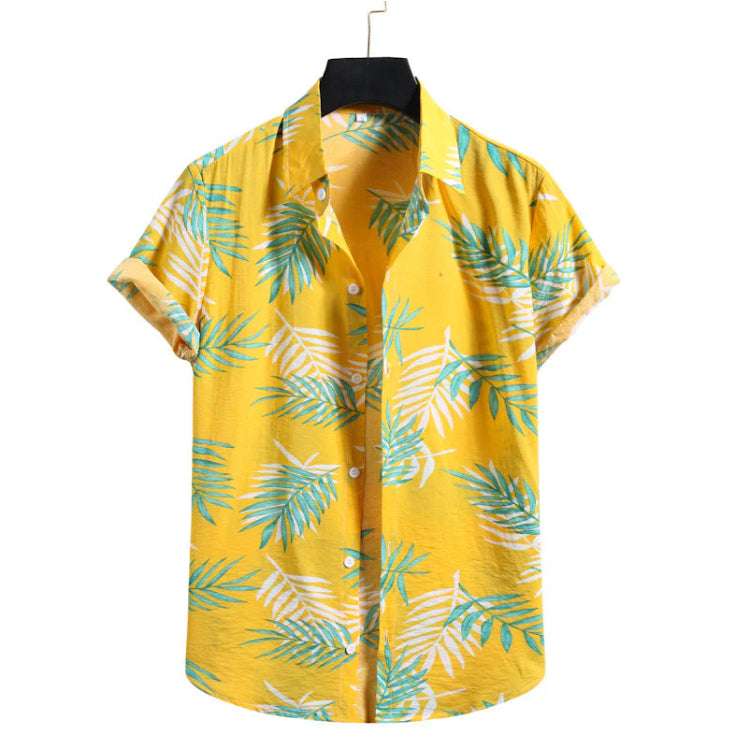 Fresh Seasonal Men's Short Sleeve Floral Print Tropical Shirt Lemon yellow S