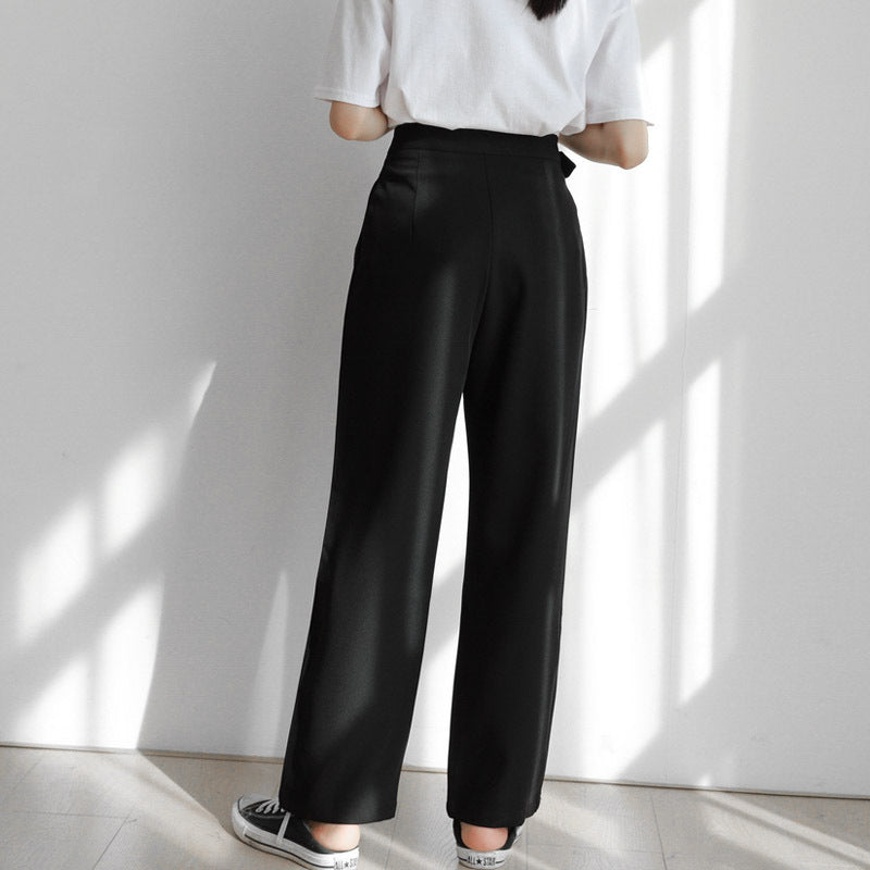Elegant Fit Casual Stretch High Rise Tapered Trousers Women's Korean Style Slim Solid Straight Leg Pants