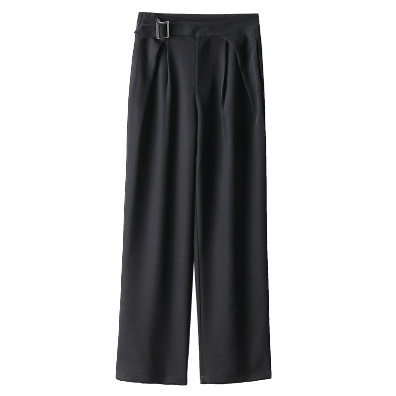 Elegant Fit Casual Stretch High Rise Tapered Trousers Women's Korean Style Slim Solid Straight Leg Pants Black XL