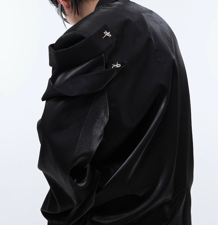 Thick Specialty Shiny Textured Structured Shoulder Blazer Coat