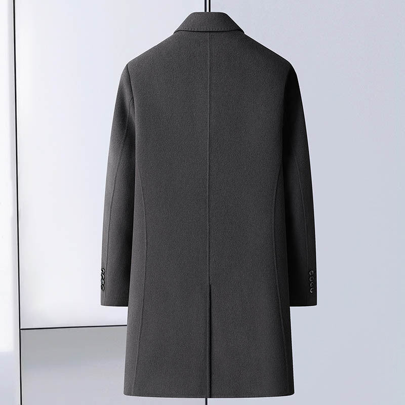 Handcrafted Dual-layer Wool Blend Mid-length Jacket with Detachable Goose Feather Lining Casual Outerwear