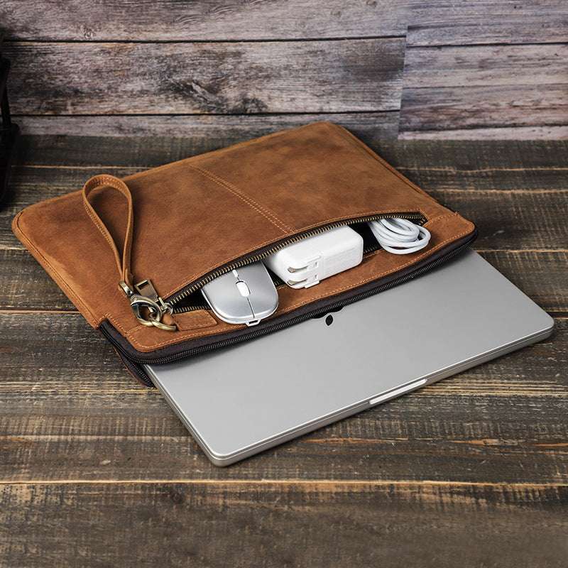 Rugged Shield Genuine Leather Laptop Sleeve Cover Case