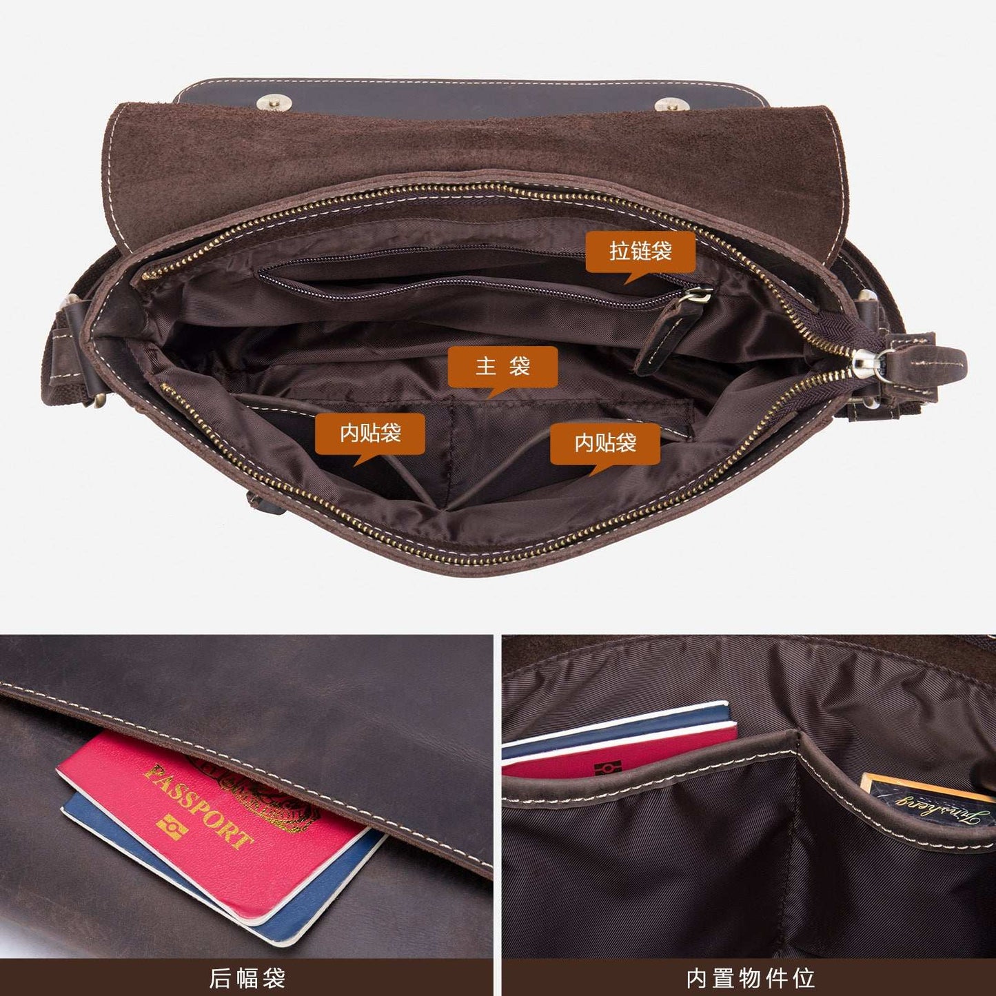 Vintage Leather Crossbody Satchel with Top Grain Hide