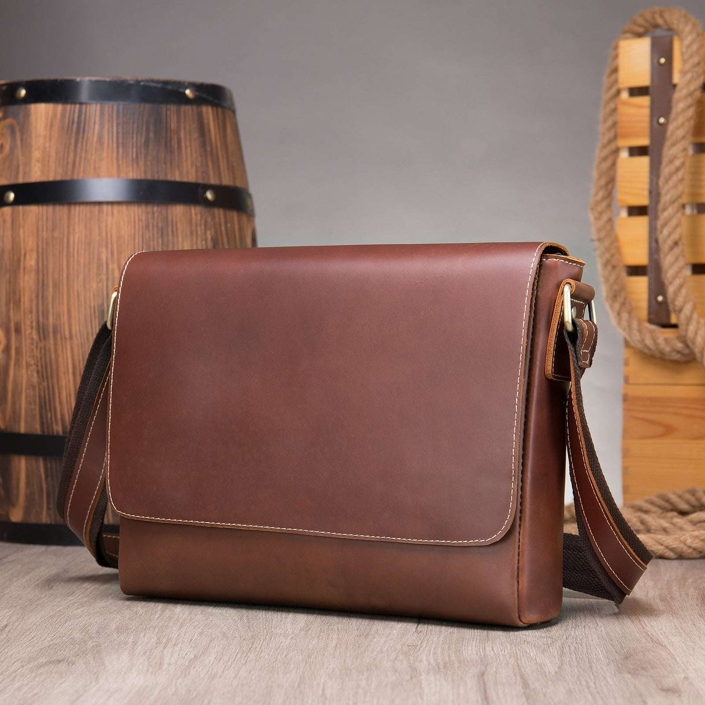 Vintage Leather Crossbody Satchel with Top Grain Hide 6011red coffee