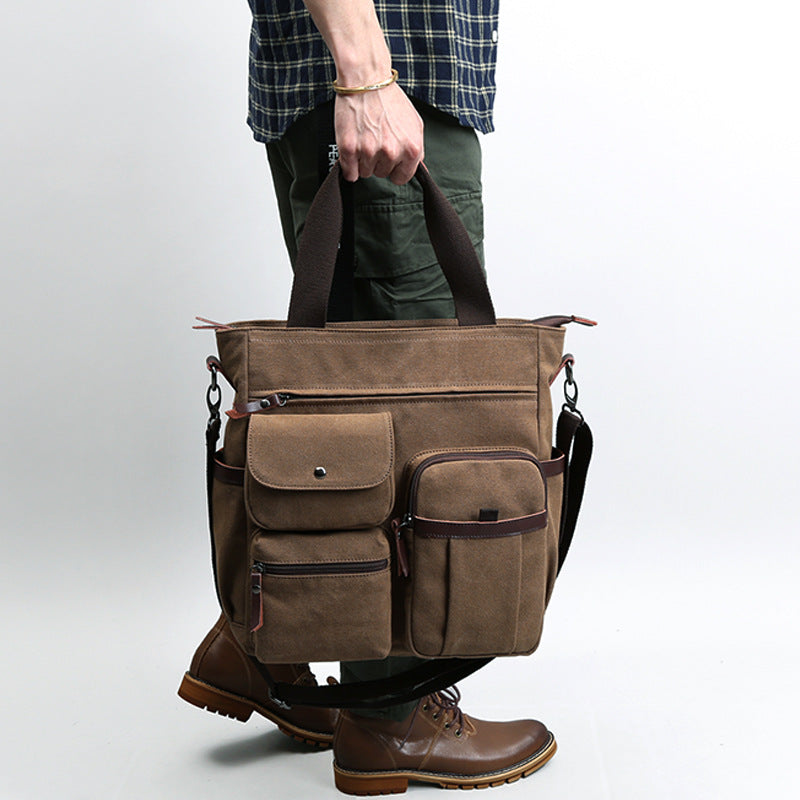 Trendy Korean Office Carryall Compact Crossbody Laptop Sleeve Male Messenger Case Professional Shoulder Satchel brown