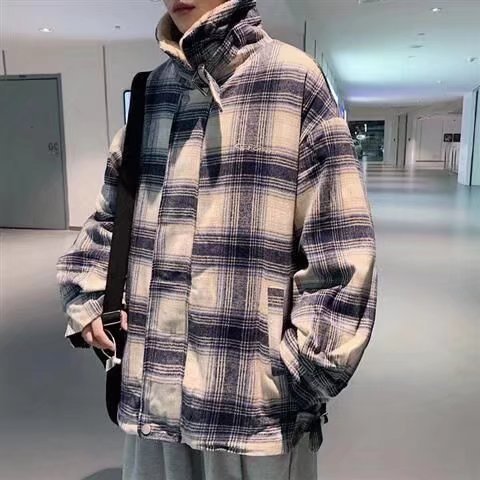 Luxury Checked Wool Jacket For Gentlemen Blue L