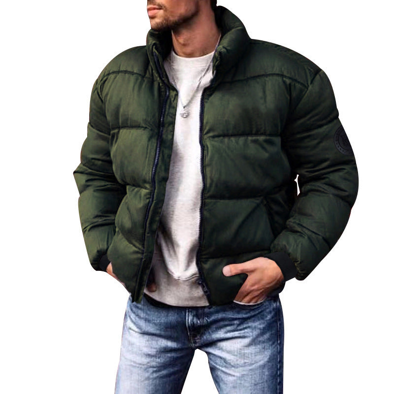Padded Coat with High Neck Warm Winter Jacket for Men Army Green L