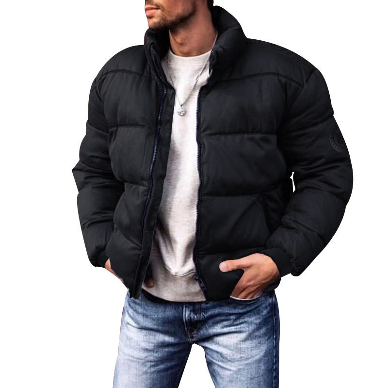 Padded Coat with High Neck Warm Winter Jacket for Men Black XXXL