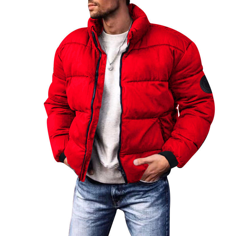 Padded Coat with High Neck Warm Winter Jacket for Men Wine Red M