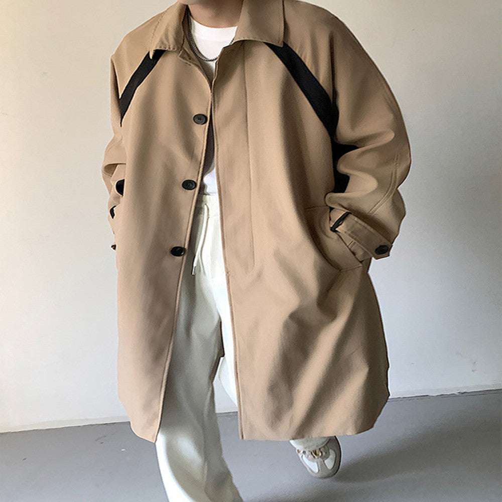 Casual Men's Long Trench Coat Relaxed Fit Lapel Jacket