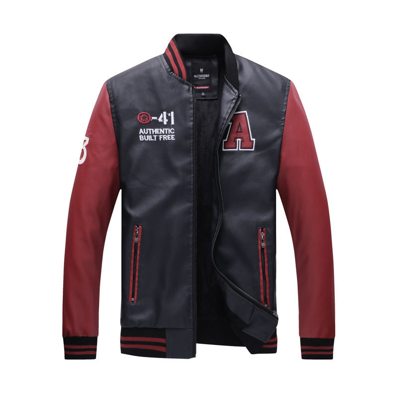Stylish Men's Faux Leather Coat, Versatile Stand-collar Outerwear for Men