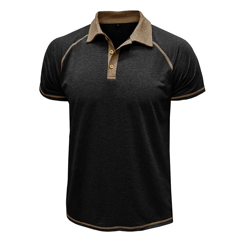 Men Summer Lapel Henry T-Shirt With Short Sleeves Black