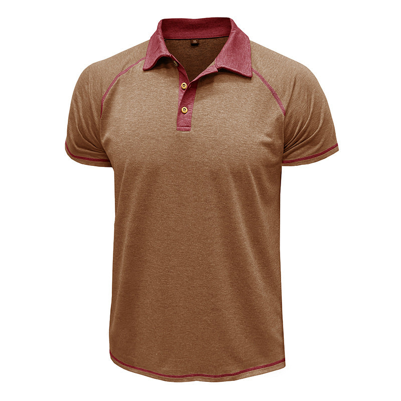 Men Summer Lapel Henry T-Shirt With Short Sleeves Khaki