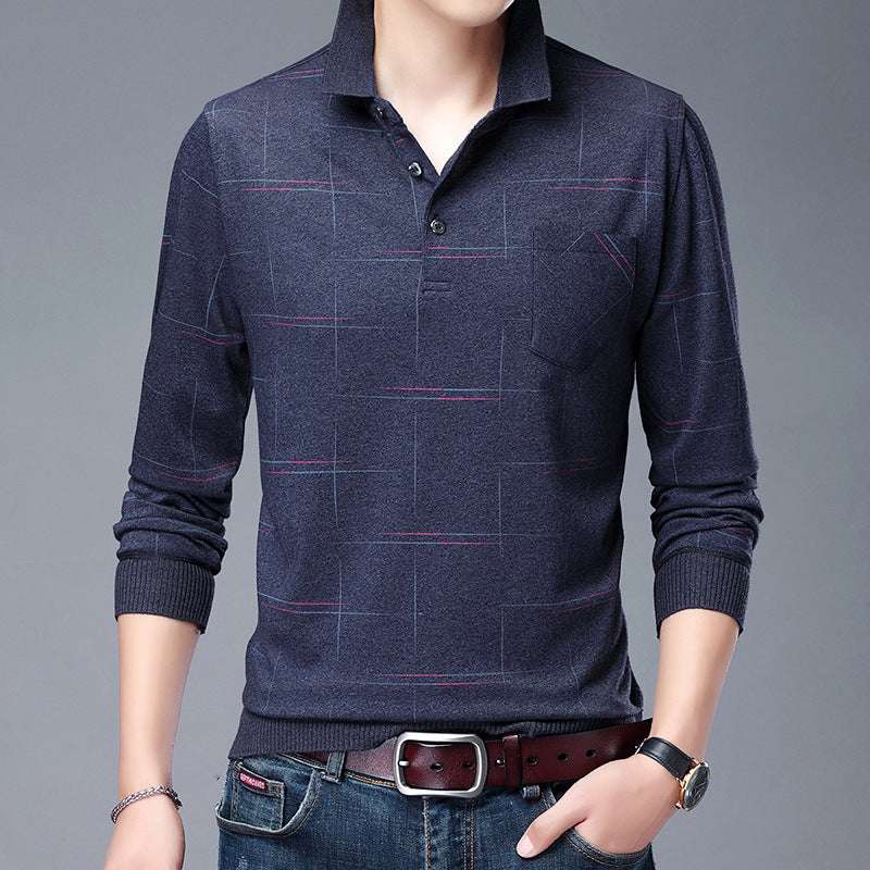 Middle-aged men's long-sleeved knitted sweater tops