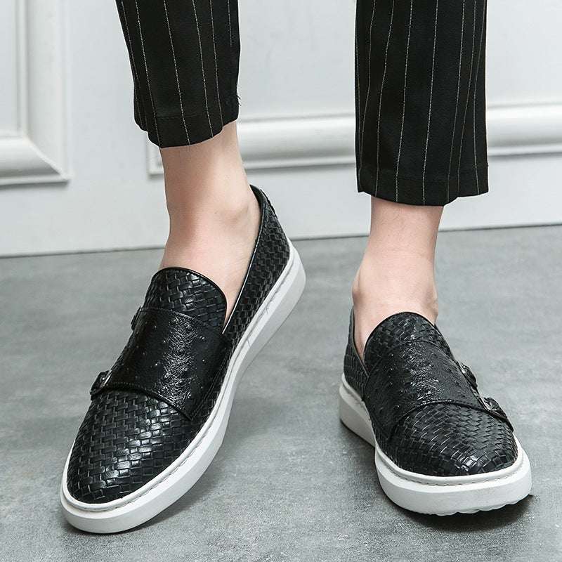 Casual Leather Slip-On Shoes with Single Strap Design