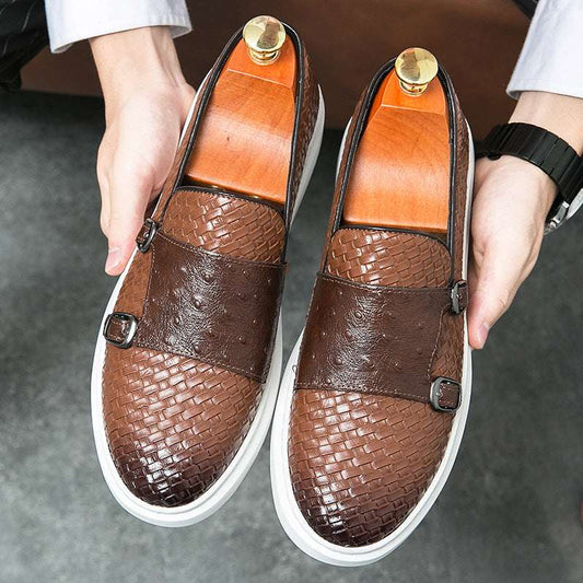 Casual Leather Slip-On Shoes with Single Strap Design