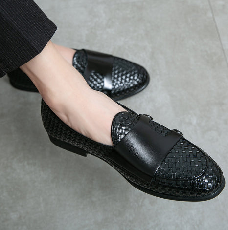 Casual Leather Slip-On Shoes with Single Strap Design Black 7751 regular model 44
