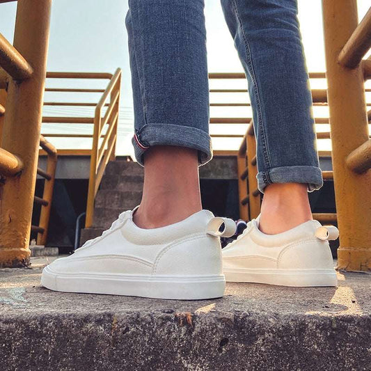 Men's Lightweight Sneakers All-Year Comfortable Youth Solid White