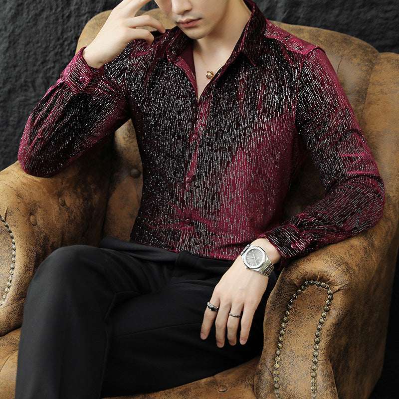Stylish Modern Tailored Satin Top For Gentlemen Red 4XL