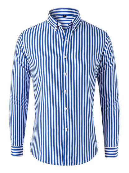 Trendy Striped Long Sleeve Top for Men Lake Blue 5XL