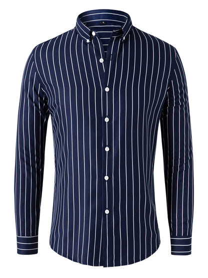 Trendy Striped Long Sleeve Top for Men Navy Blue XXXXL