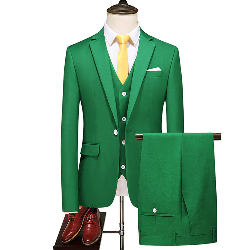 Elegant Men's Formal Three-piece Dinner Party Wedding Korean Slim Fit Solid Color Suit Set Fresh Green 5XL