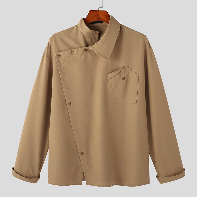 Casual Collar Blouse European Male Apparel Khaki XXL