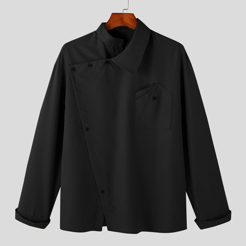 Casual Collar Blouse European Male Apparel Black S