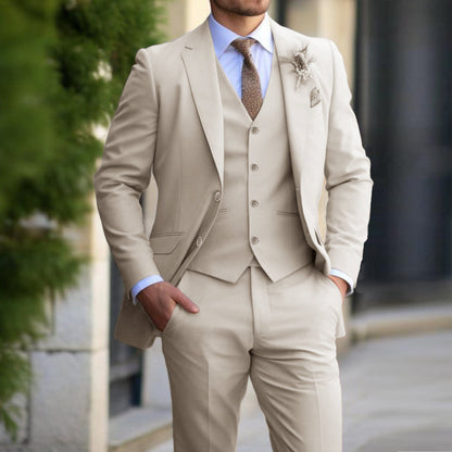 Stylish Men's Relaxed Formal Attire Beige XL