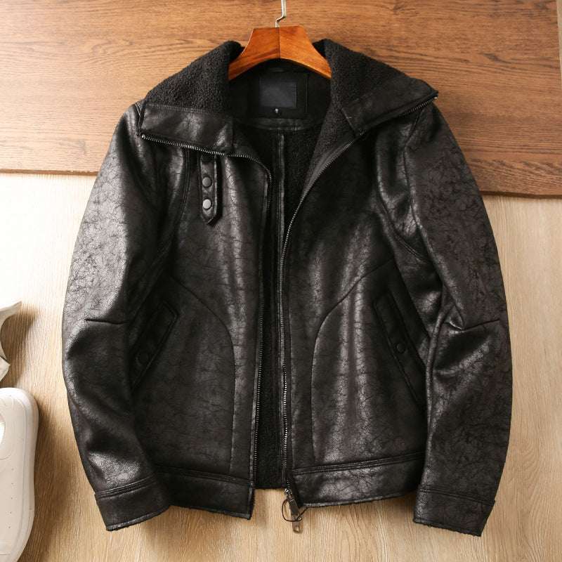 Men's Faux Fur Collar Coat Black 50
