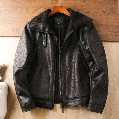 Men's Faux Fur Collar Coat Black 50