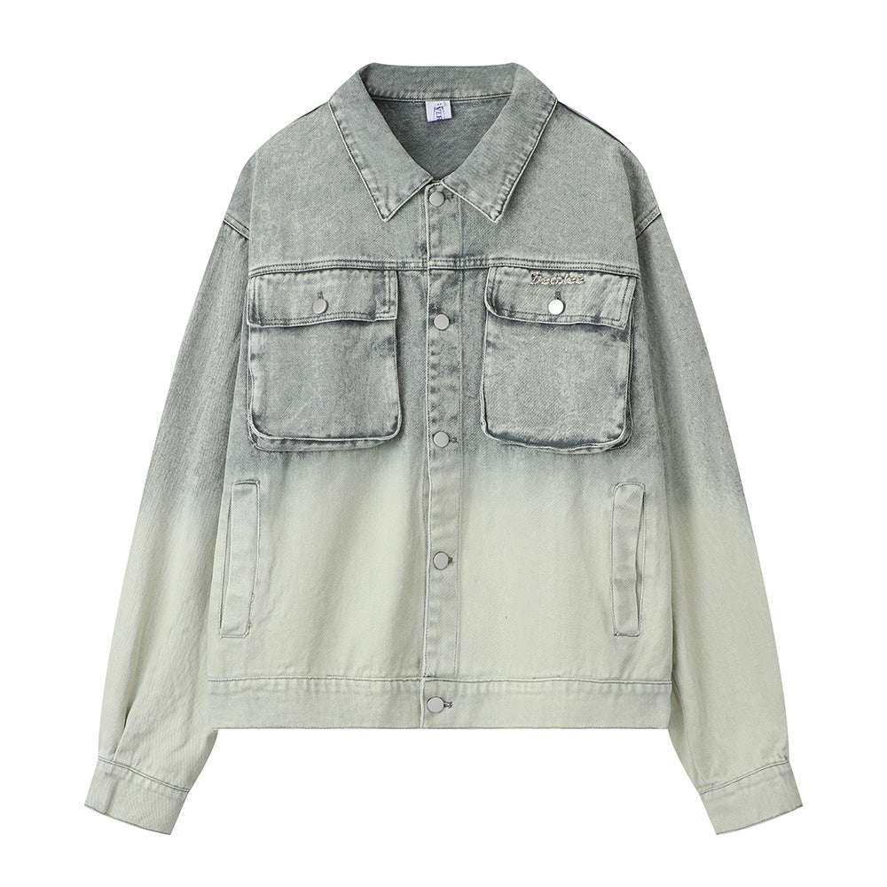 Faded Ombre Dip-Dyed Denim Coat