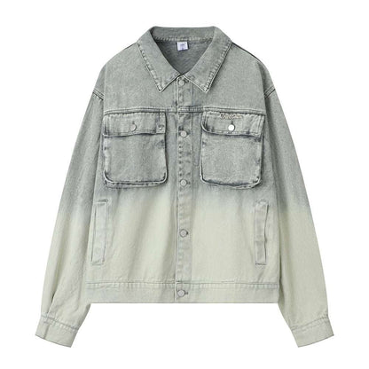Faded Ombre Dip-Dyed Denim Coat