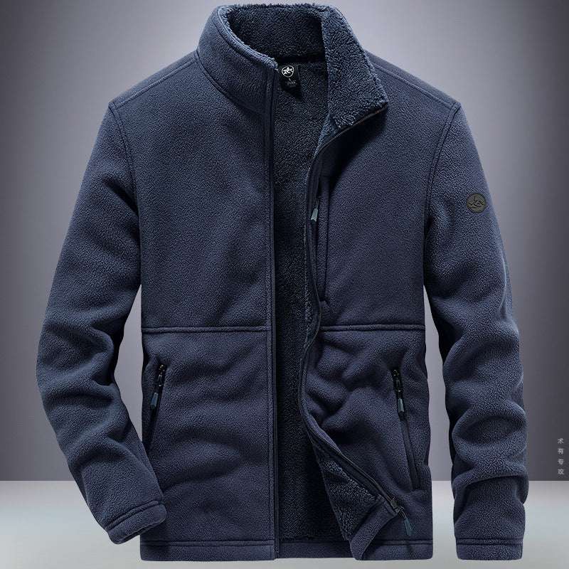 Men's Winter Fleece Hooded Coat for Outdoor Sports Casual Wear Thickened Warm Sweater Jacket in Plus Sizes Blue 5XL
