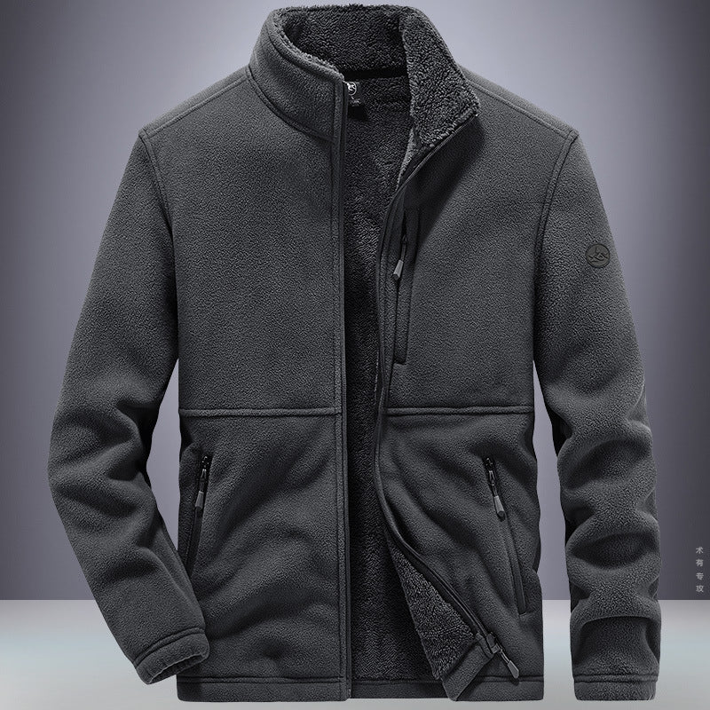 Men's Winter Fleece Hooded Coat for Outdoor Sports Casual Wear Thickened Warm Sweater Jacket in Plus Sizes Dark Gray XL