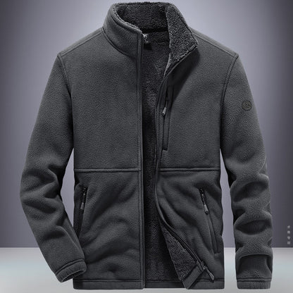 Men's Winter Fleece Hooded Coat for Outdoor Sports Casual Wear Thickened Warm Sweater Jacket in Plus Sizes Dark Gray XL