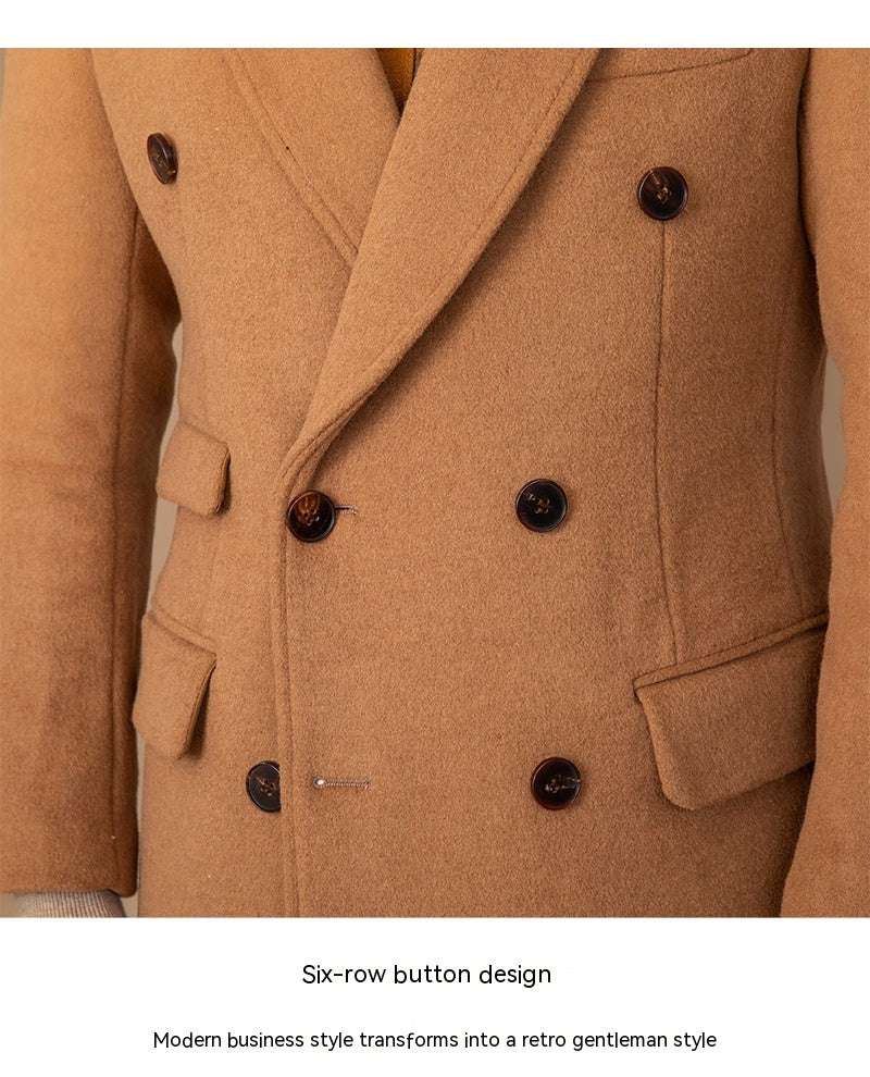 50 Woolen Heavyweight Mid-length Snap Collar Dual-layer Insulated Coat